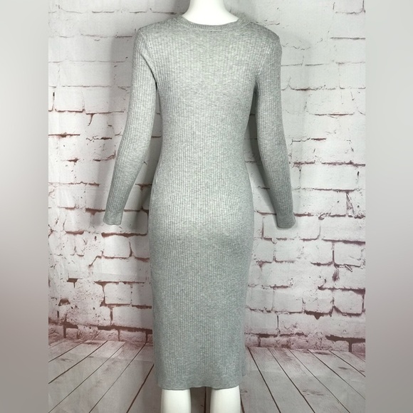 H&M DIVIDED S Sweater Dress Ribbed Knit Grey Midi Bodycon High Slit Size Small - Picture 4 of 15